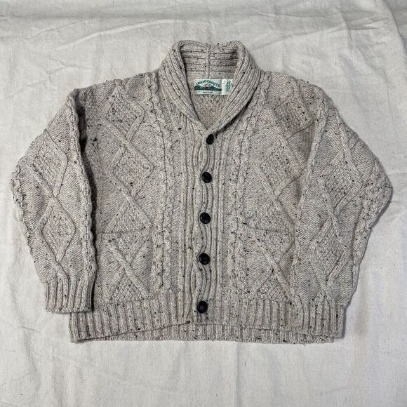 Vintage Aran Crafts Cardigan Sweater Womens Large Chunky Cable Knit Merino Wool - Picture 1 of 10